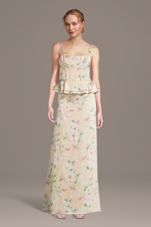 Picture of Floral Matte Satin Corset Sheath Dress with Peplum