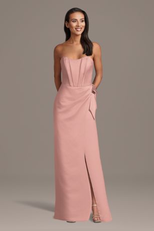 Picture of Satin Strapless Corset Sheath Dress with Side Bow