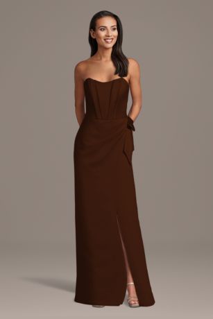 Picture of Satin Strapless Corset Sheath Dress with Side Bow