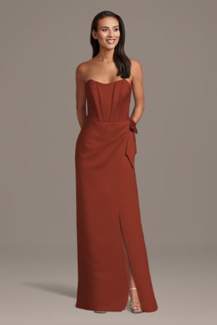 Picture of Satin Strapless Corset Sheath Dress with Side Bow