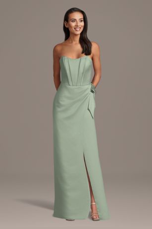 Picture of Satin Strapless Corset Sheath Dress with Side Bow