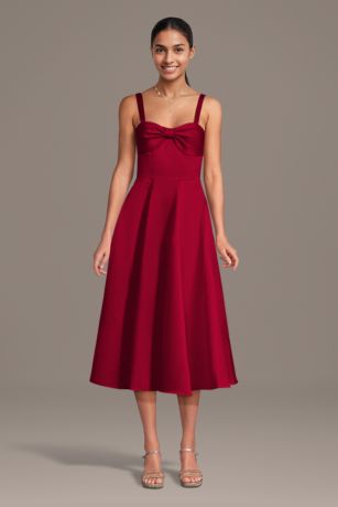 Picture of Satin Bow Neck Spaghetti Strap Midi Dress