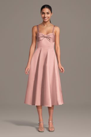 Picture of Satin Bow Neck Spaghetti Strap Midi Dress