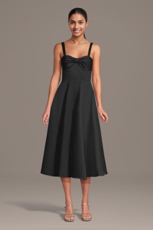 Picture of Satin Bow Neck Spaghetti Strap Midi Dress