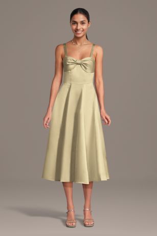 Picture of Satin Bow Neck Spaghetti Strap Midi Dress