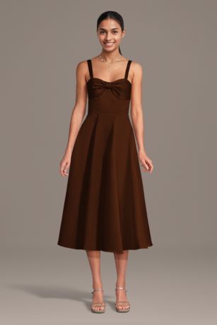 Picture of Satin Bow Neck Spaghetti Strap Midi Dress