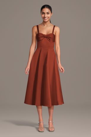 Picture of Satin Bow Neck Spaghetti Strap Midi Dress