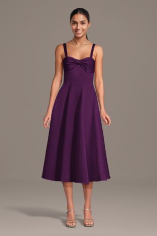 Picture of Satin Bow Neck Spaghetti Strap Midi Dress