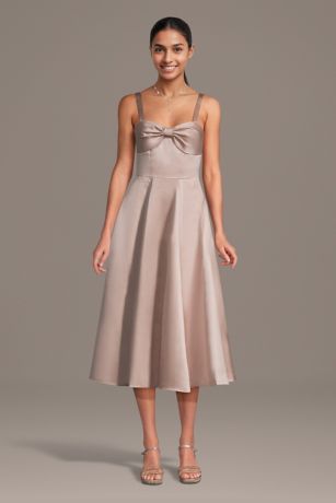Picture of Satin Bow Neck Spaghetti Strap Midi Dress