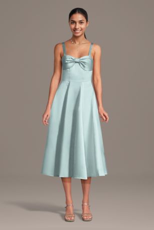 Picture of Satin Bow Neck Spaghetti Strap Midi Dress