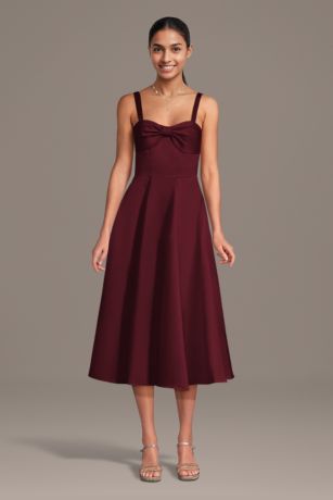 Picture of Satin Bow Neck Spaghetti Strap Midi Dress
