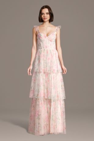 Picture of Floral Ruffle Strap A-Line Dress with Tiered Skirt