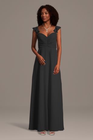 Picture of Chiffon Ruffle Sleeve Ruched A-Line Dress