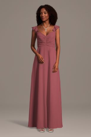 Picture of Chiffon Ruffle Sleeve Ruched A-Line Dress