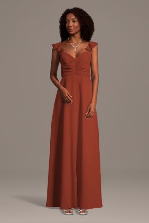 Picture of Chiffon Ruffle Sleeve Ruched A-Line Dress