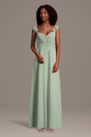 Picture of Chiffon Ruffle Sleeve Ruched A-Line Dress