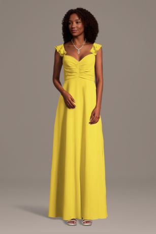 Picture of Chiffon Ruffle Sleeve Ruched A-Line Dress