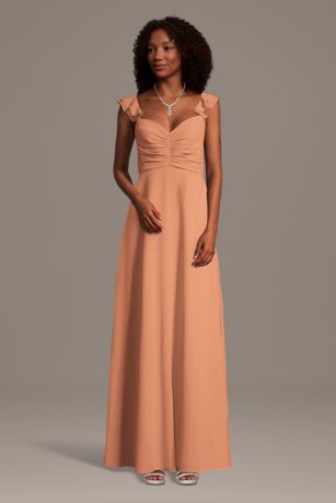 Picture of Chiffon Ruffle Sleeve Ruched A-Line Dress