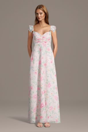 Picture of Floral Chiffon Ruffle Sleeve Ruched A-Line Dress