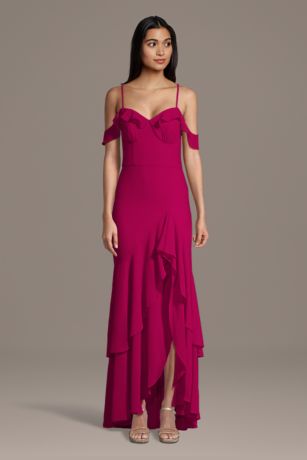 Picture of Chiffon Ruffle Hem Off-the-Shoulder Sheath Dress