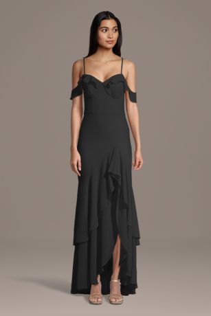 Picture of Chiffon Ruffle Hem Off-the-Shoulder Sheath Dress