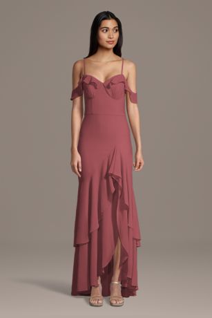 Picture of Chiffon Ruffle Hem Off-the-Shoulder Sheath Dress