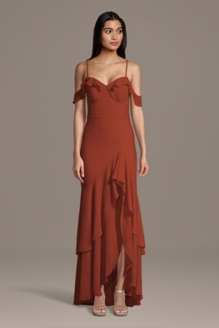 Picture of Chiffon Ruffle Hem Off-the-Shoulder Sheath Dress