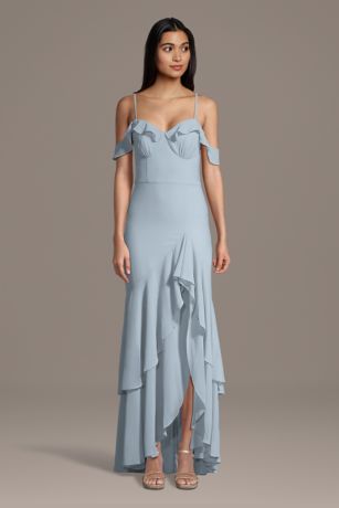 Picture of Chiffon Ruffle Hem Off-the-Shoulder Sheath Dress