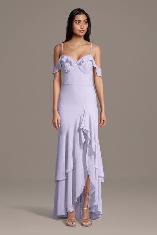 Picture of Chiffon Ruffle Hem Off-the-Shoulder Sheath Dress