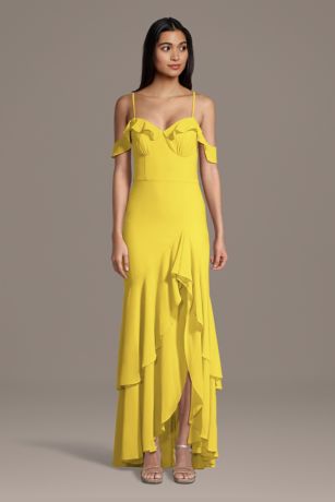 Picture of Chiffon Ruffle Hem Off-the-Shoulder Sheath Dress
