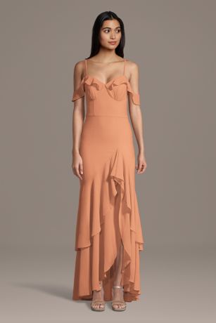 Picture of Chiffon Ruffle Hem Off-the-Shoulder Sheath Dress