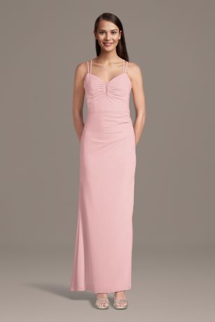 Celebrate DB Studio Chiffon Spaghetti Strap Notch Neck A-Line Dress in Pastel Pink Size: 16 David's Bridal