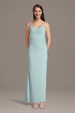Celebrate DB Studio Chiffon Spaghetti Strap Notch Neck A-Line Dress in Sky Blue Size: 6 David's Bridal