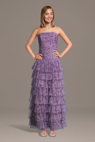 Picture of Tiered Net Strapless Drop Waist Floral Print Dress
