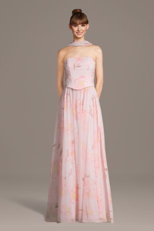 Picture of Floral Print Chiffon Faux Two-Piece A-Line Dress