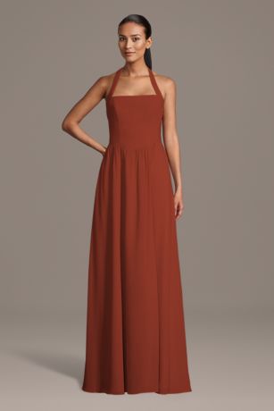 Picture of Chiffon Halter A-Line Dress with Straight Neckline