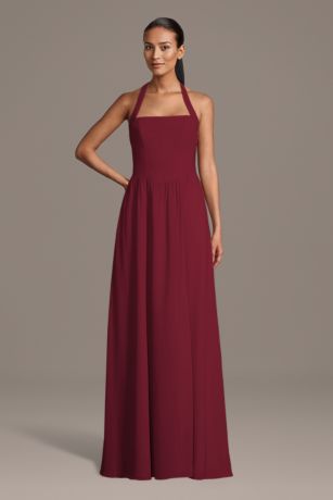 Picture of Chiffon Halter A-Line Dress with Straight Neckline