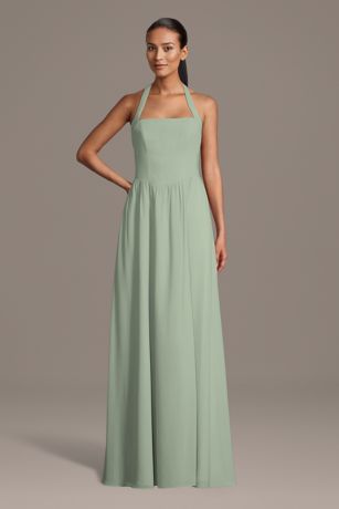 Picture of Chiffon Halter A-Line Dress with Straight Neckline