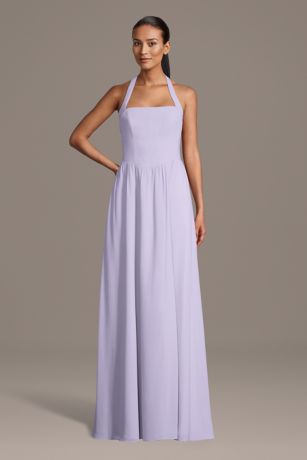 Picture of Chiffon Halter A-Line Dress with Straight Neckline