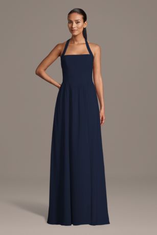 Picture of Chiffon Halter A-Line Dress with Straight Neckline