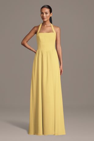 Picture of Chiffon Halter A-Line Dress with Straight Neckline