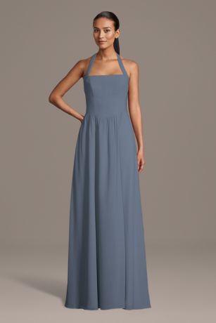 Picture of Chiffon Halter A-Line Dress with Straight Neckline