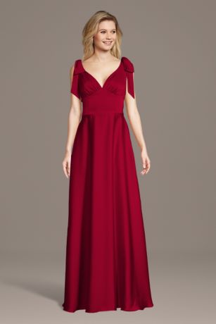 Picture of Matte Satin Bow Shoulder A-Line Dress