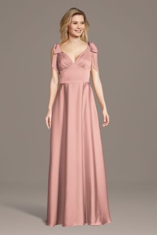 Picture of Matte Satin Bow Shoulder A-Line Dress