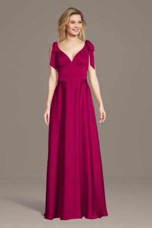 Picture of Matte Satin Bow Shoulder A-Line Dress