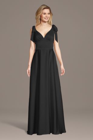 Picture of Matte Satin Bow Shoulder A-Line Dress