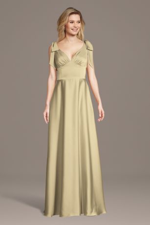 Picture of Matte Satin Bow Shoulder A-Line Dress