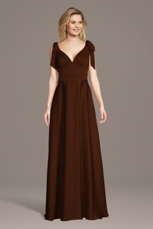 Picture of Matte Satin Bow Shoulder A-Line Dress