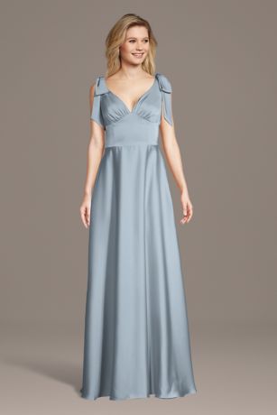 Picture of Matte Satin Bow Shoulder A-Line Dress