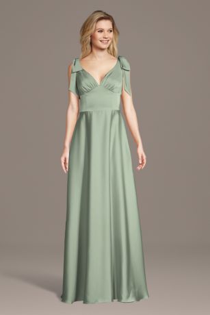 Picture of Matte Satin Bow Shoulder A-Line Dress